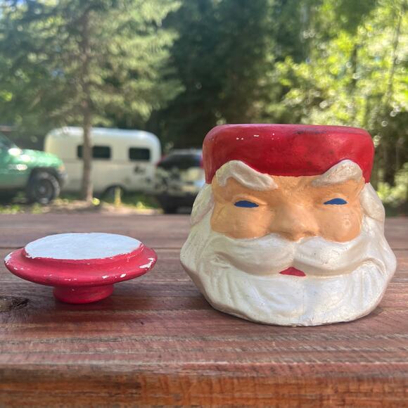Vintage 1970s Hand Painted Santa Claus Candy Jar 6" Ceramic Christmas Decor OOAK - Picture 12 of 16